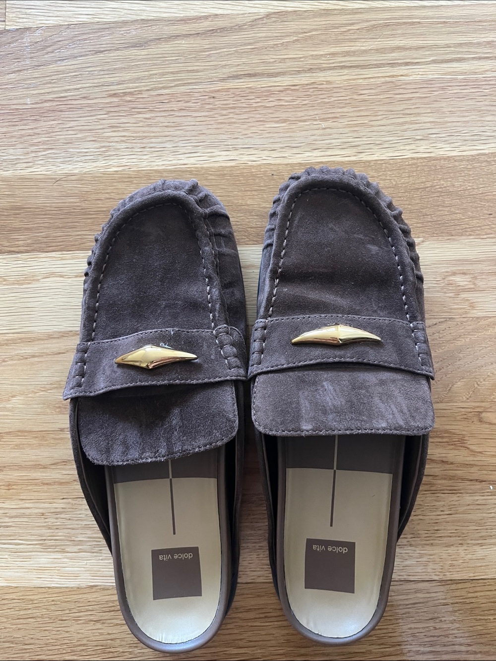 Dolce Vita Brown Suede Slip-On Loafers with Gold Accent
